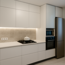 Белая угловая кухня с фасадами из крашеного МДФ, модель KUH-2