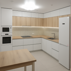 Двухцветная угловая кухня до потолка  с фасадами из ЛДСП 