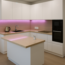 Кухня с островом с глянцевыми фасадами МДФ, KUH-6