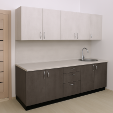 Прямая линейная компактная  кухня с фасадами из ЛДСП, модель KUH-23