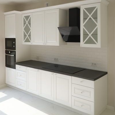 Прямая белая кухня KUH-30 с фрезерованными фасадами — стиль и комфорт в Витебске