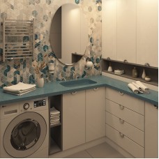 Угловая тумба в ванную со столешницей из камня